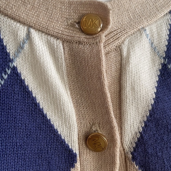Michael Kors Argyle Cotton Blend Button Cardigan - Size M - Picture 3 of 7